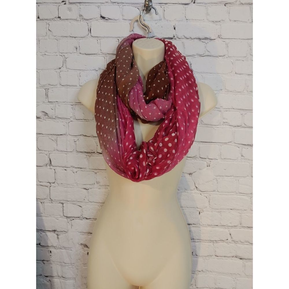 Women's XL Pink/Brown Ombre White Polka Dot Infinity Scarf.